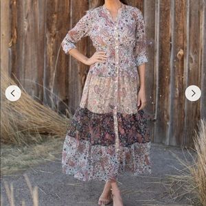 3/4 sleeve pheasant maxi dress